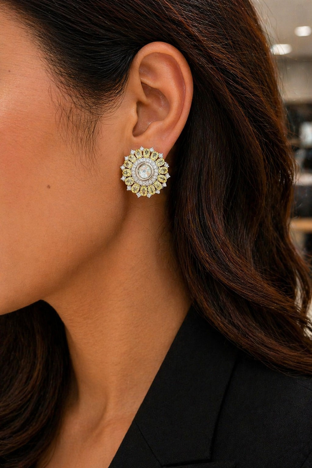 Premium Yellow Oval Diamond Solitaire Fancy Party Stud Earrings for Women