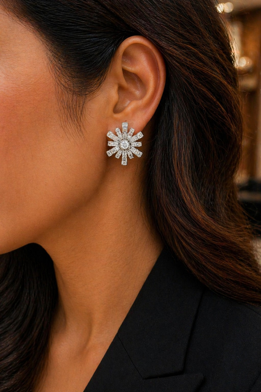 Premium Baguette Diamond Setting Cocktail Statement Party Stud Earrings for Women