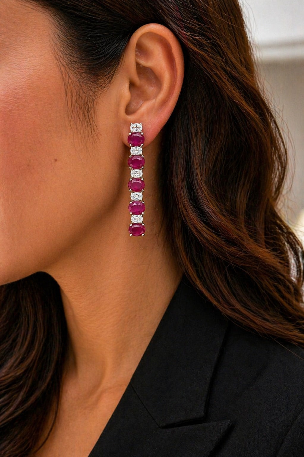 Premium Oval and White Ruby Solitaire Necklace Set