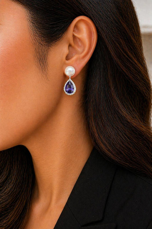 Detachable Pearl and Deep Blue Drop Solitaire Anti Tarnish Earrings for Women