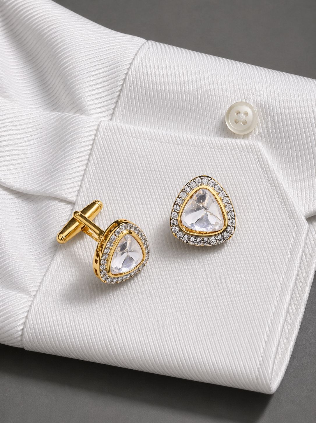 Victorian Gold Finish Trillion Polki Mens Cufflink Pair
