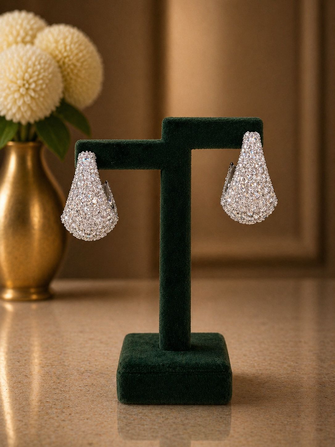 Premium Chunky Full Diamond Micro Setting Statement Drop Party Hoop Earrings for Womens