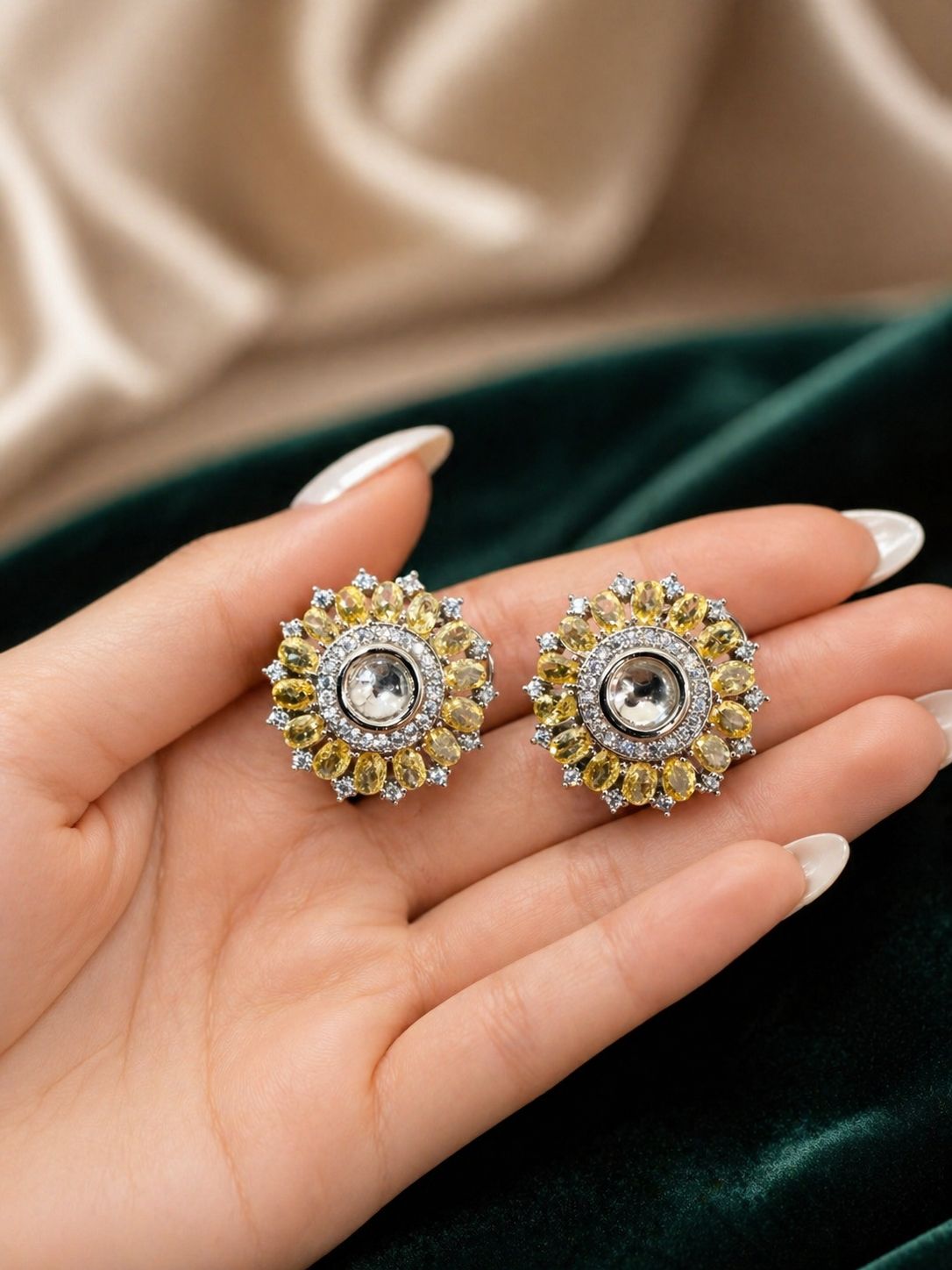 Premium Yellow Oval Diamond Solitaire Fancy Party Stud Earrings for Women
