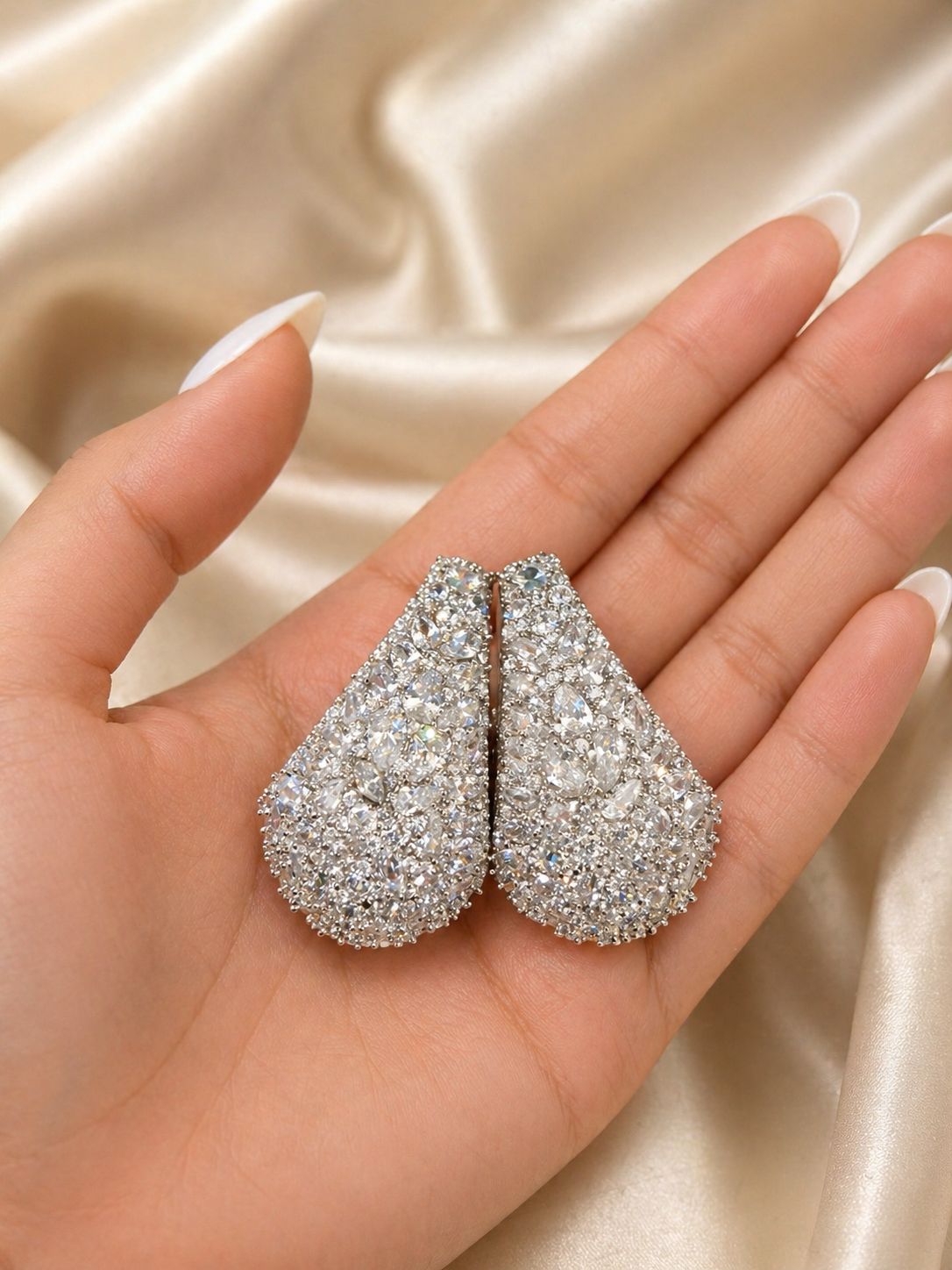 Premium Chunky Full Diamond Micro Setting Statement Drop Party Hoop Earrings for Womens