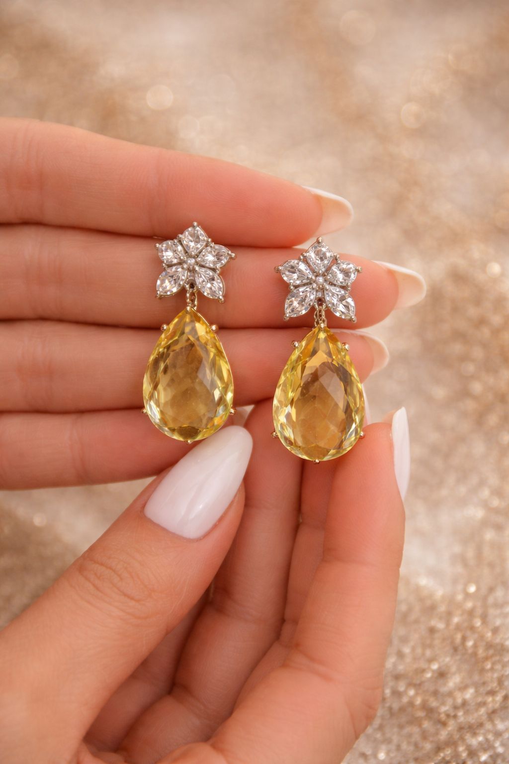 Premium Yellow Drop Diamond and Multi Solitaire Womens Party Earrings