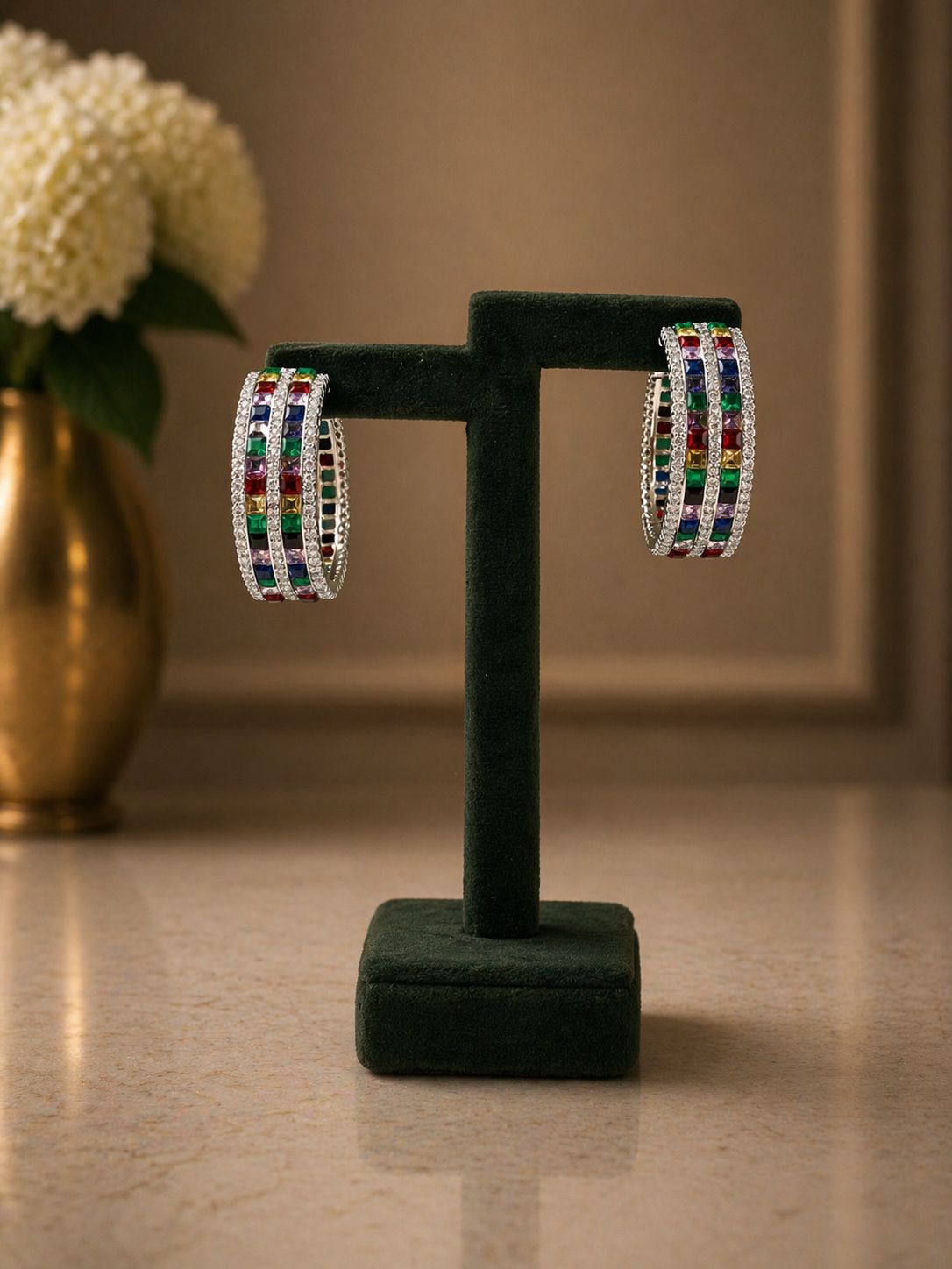 Premium Multi Coloured Diamond Chunky Party Hoop Earrings for Women