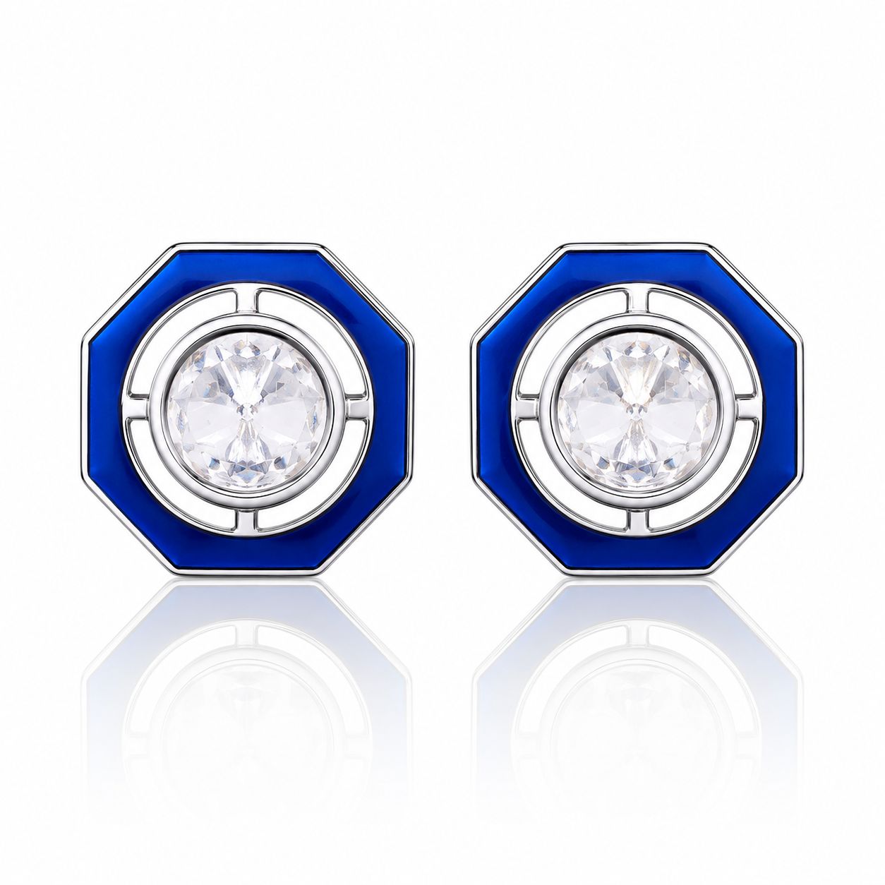 Glazed Blue Enamel Bezel Setting Polki Mens Cufflink Pair