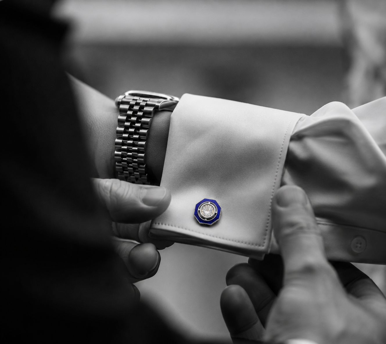 Glazed Blue Enamel Bezel Setting Polki Mens Cufflink Pair
