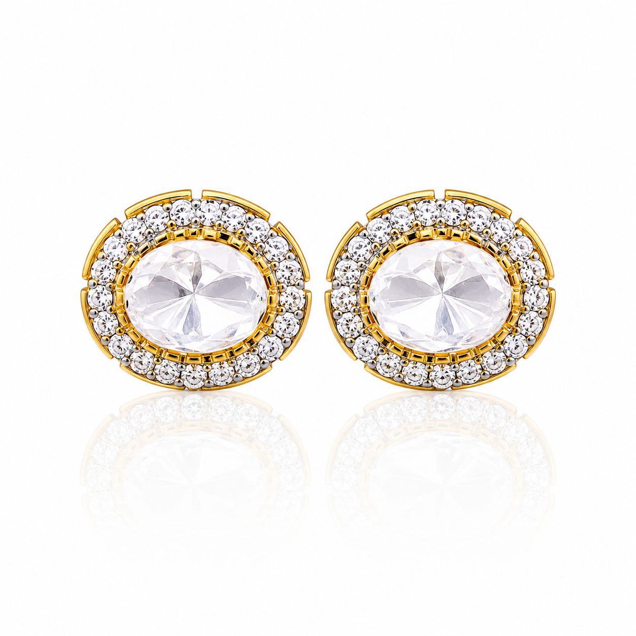 Oval Polki Classic Gold Finish Mens Cufflink Pair