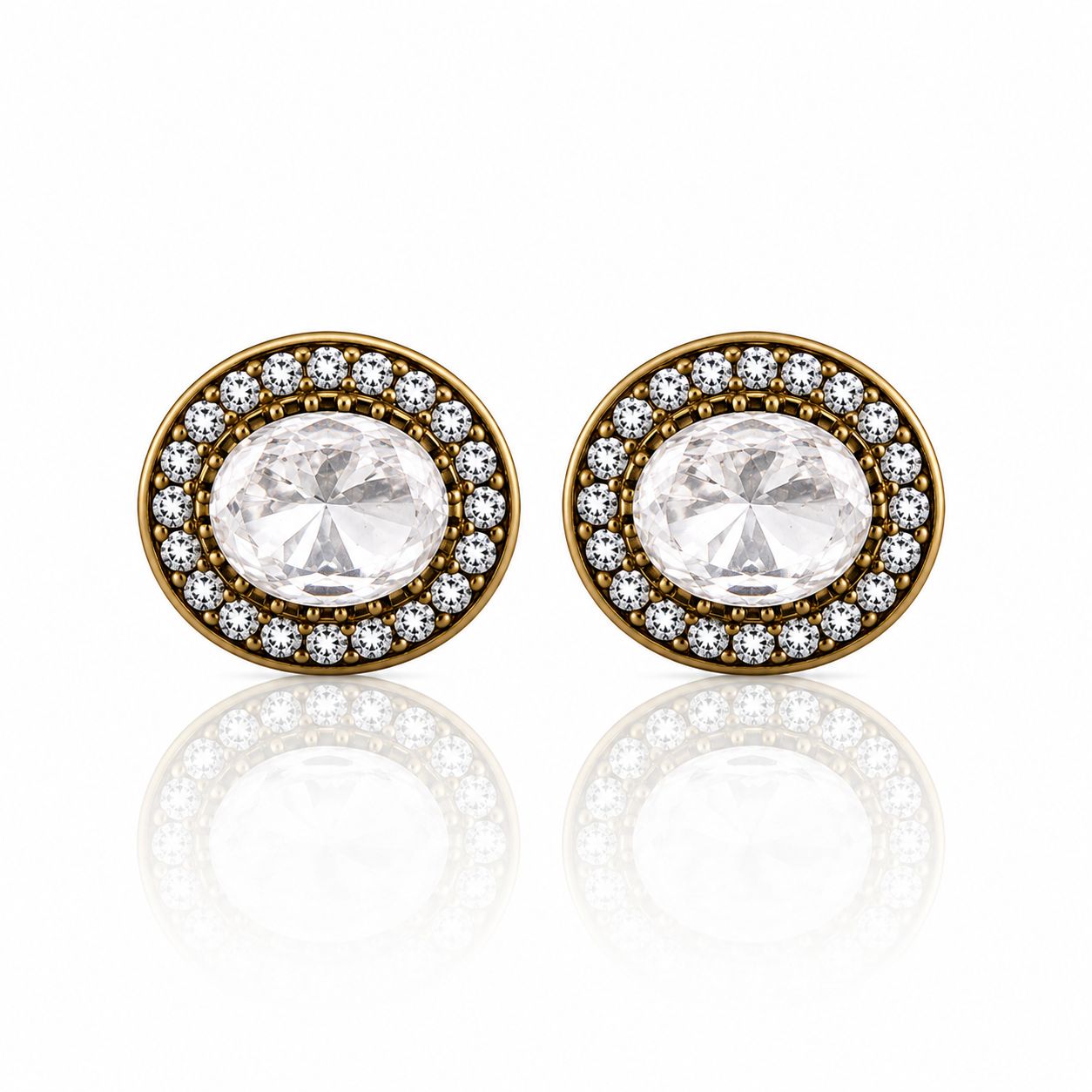 Antique Gold Finish Oval Polki Mens Cufflink