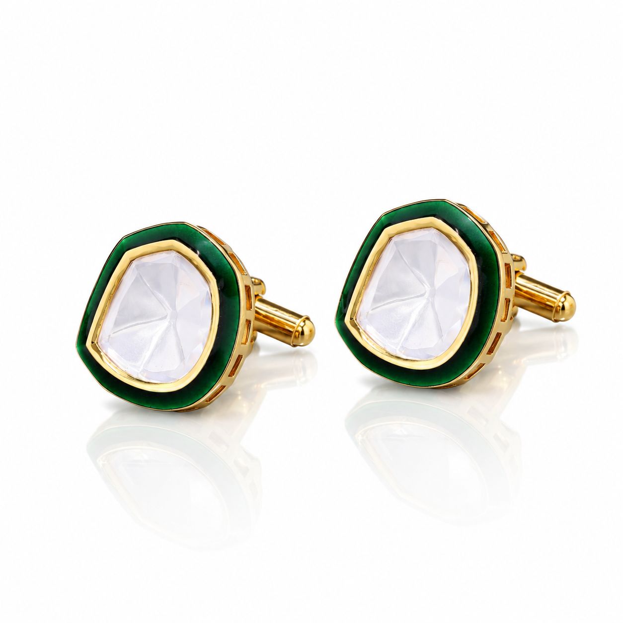 Emerald Green Enamel Gold Finish Polki Mens Cufflinks