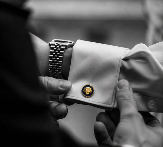 Navy Blue Enamel Gold Finish Lion Face Cufflink Pair