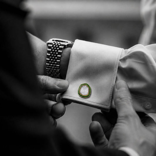 Emerald Green Enamel Gold Finish Polki Mens Cufflinks