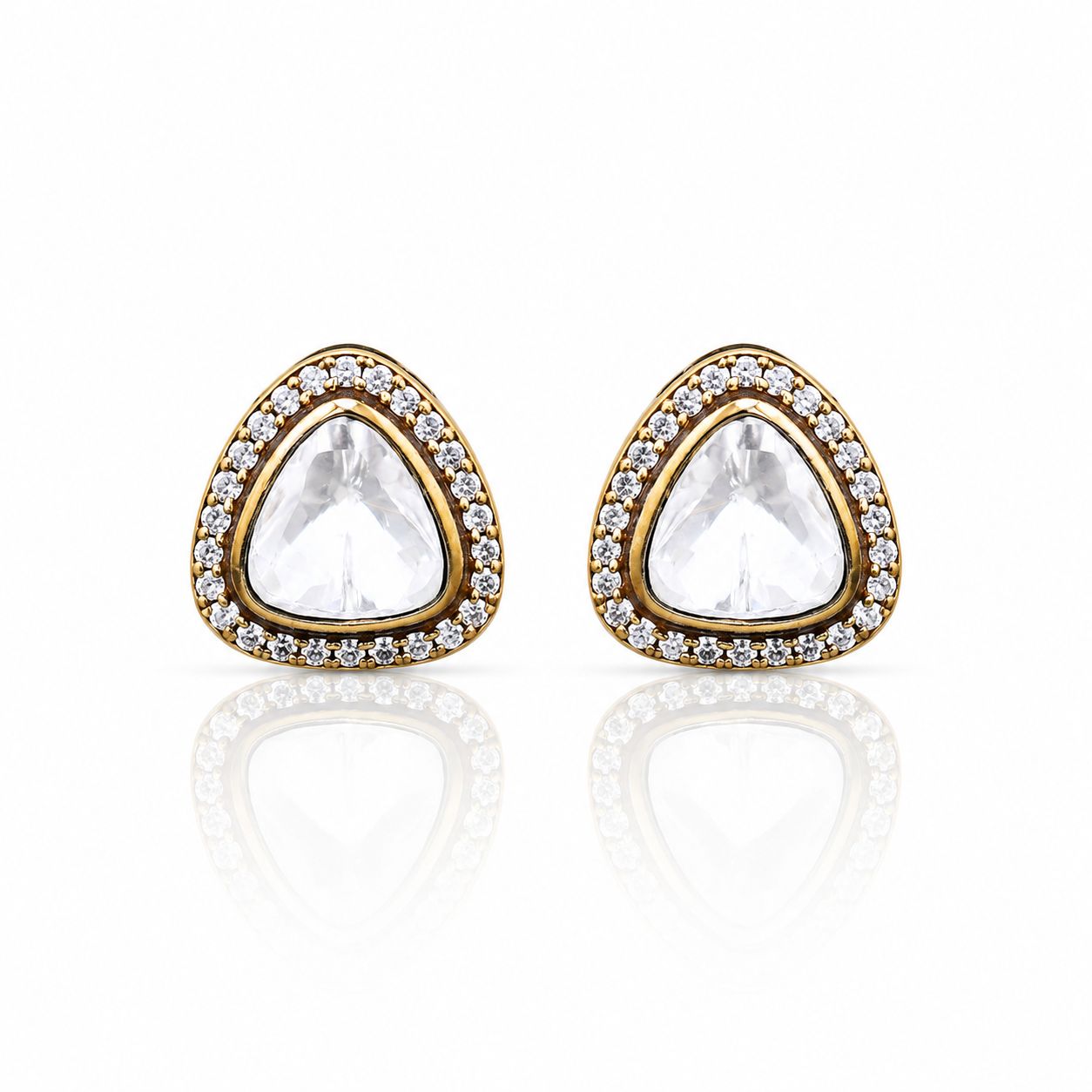 Victorian Gold Finish Trillion Polki Mens Cufflink Pair
