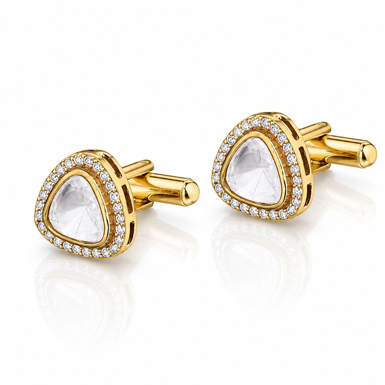 Victorian Gold Finish Trillion Polki Mens Cufflink Pair