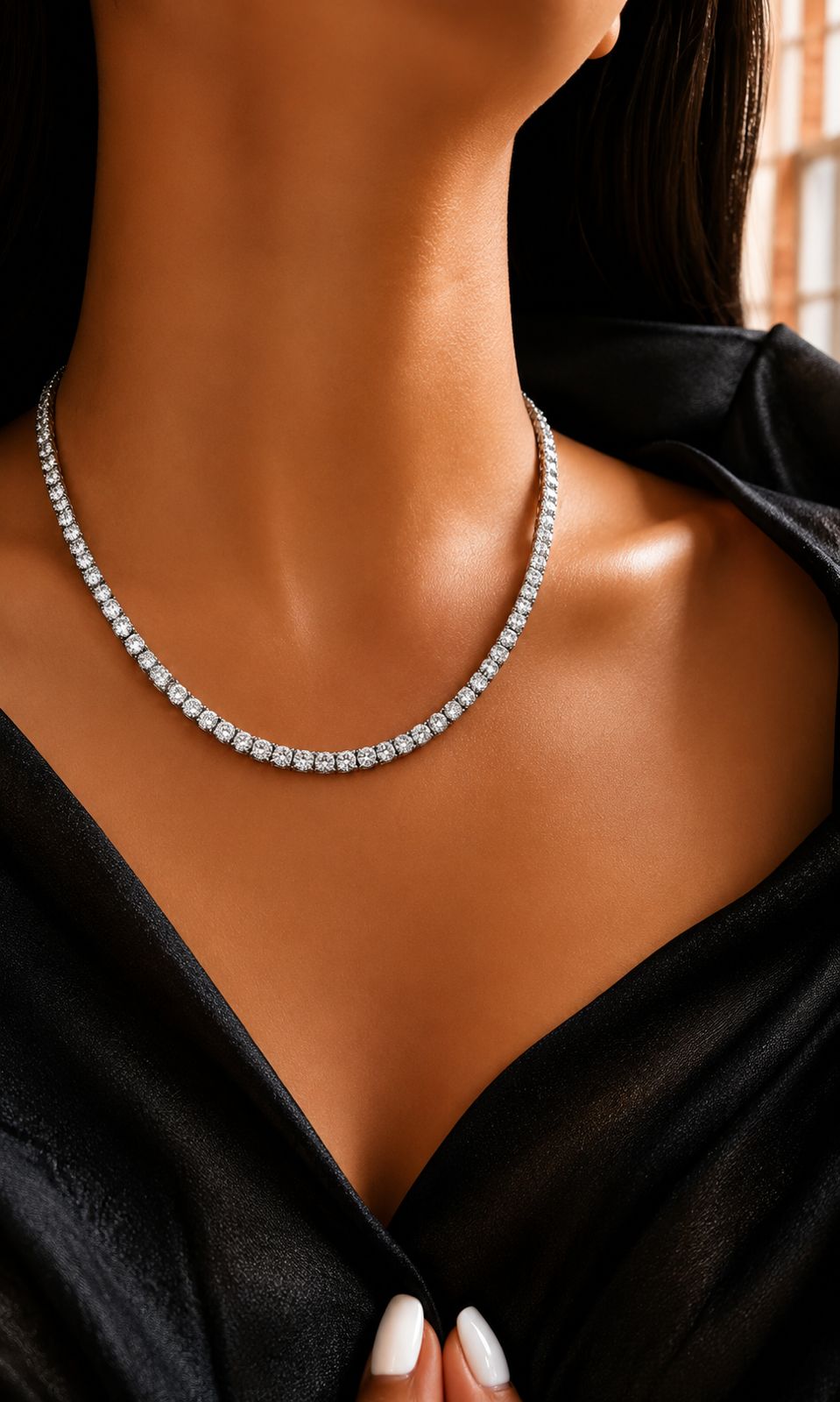 Classic Pointer Solitaire Single Line Necklace Set with Earrings