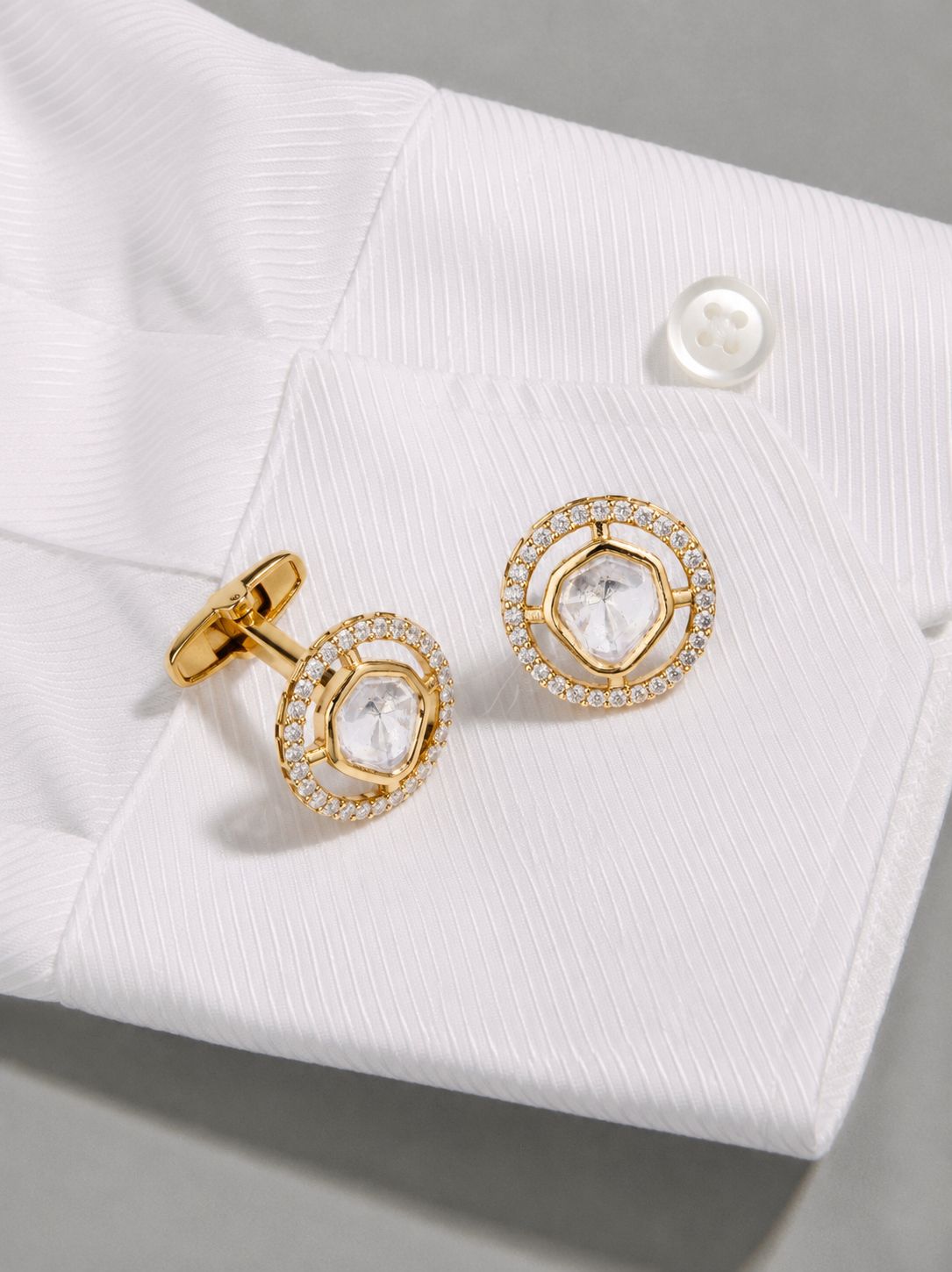 Mens Polki Diamond Adara Gold Finish Cufflink Pair