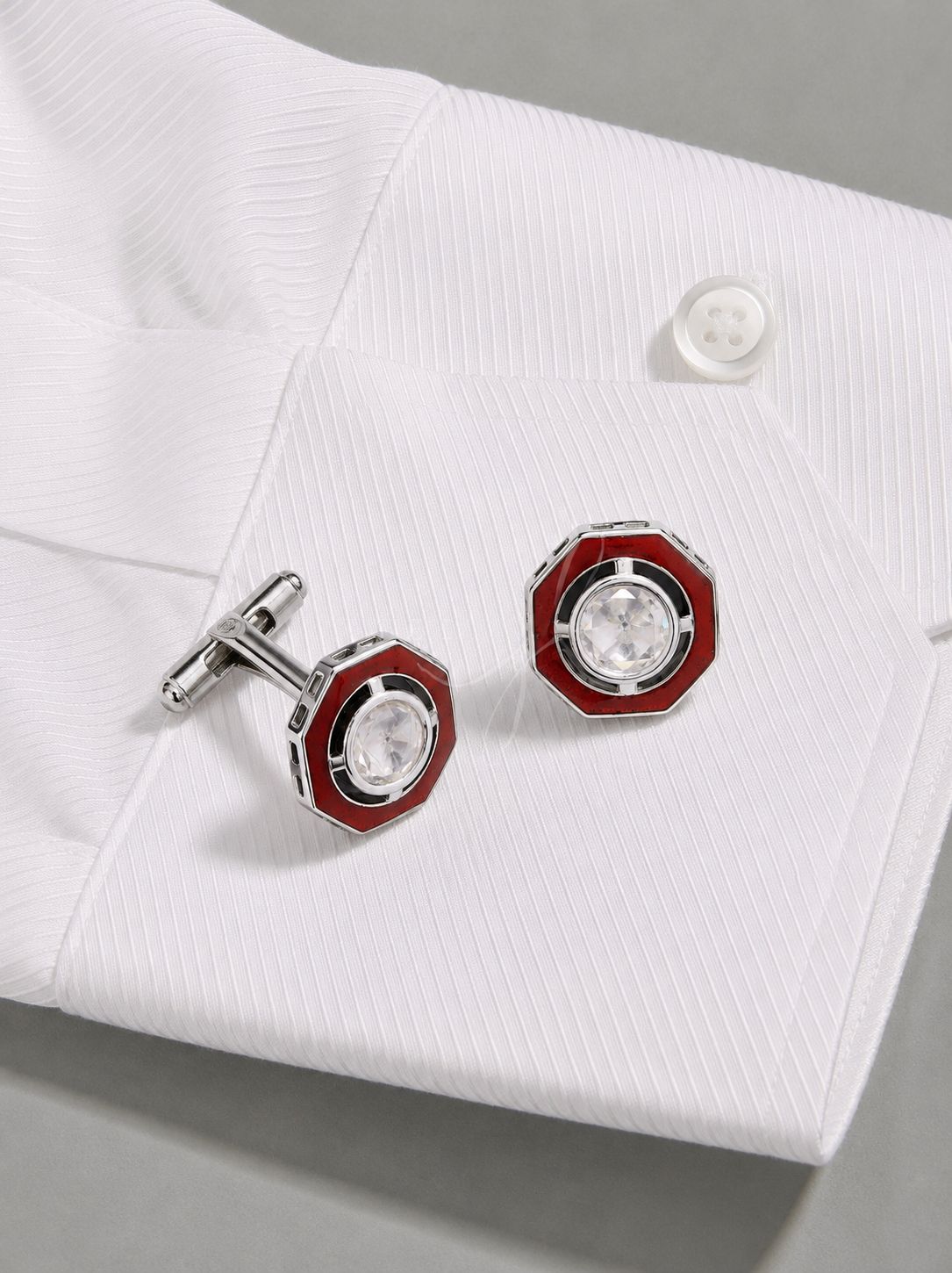 Glazed Red Enamel Bezel Setting Polki Mens Cufflink Pair