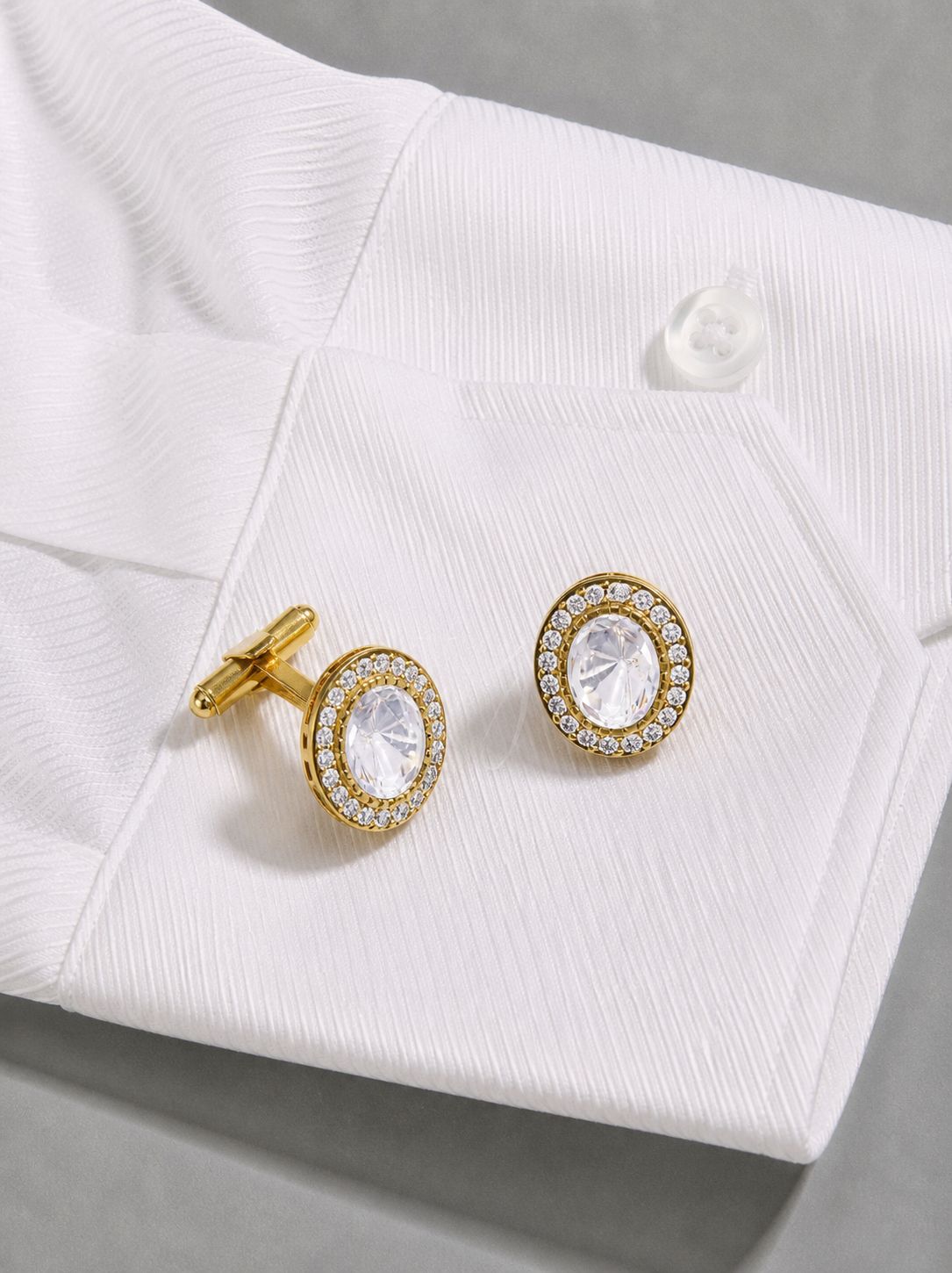 Antique Gold Finish Oval Polki Mens Cufflink