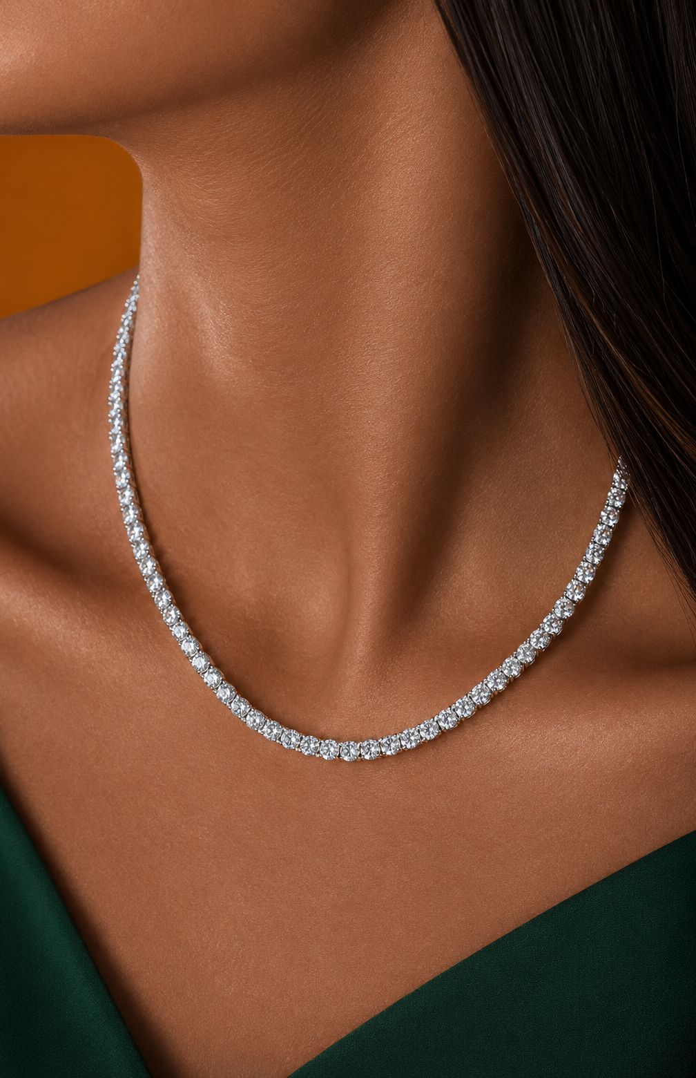 Classic Pointer Solitaire Single Line Necklace Set with Earrings