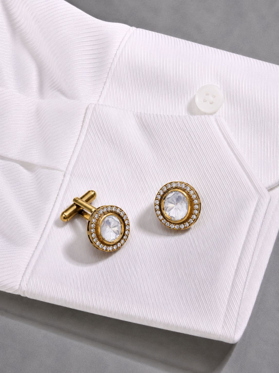 Classic Polki Gold Finish with Diamond Cluster Mens Cufflink Pair