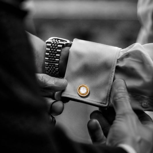 Classic Polki Gold Finish with Diamond Cluster Mens Cufflink Pair