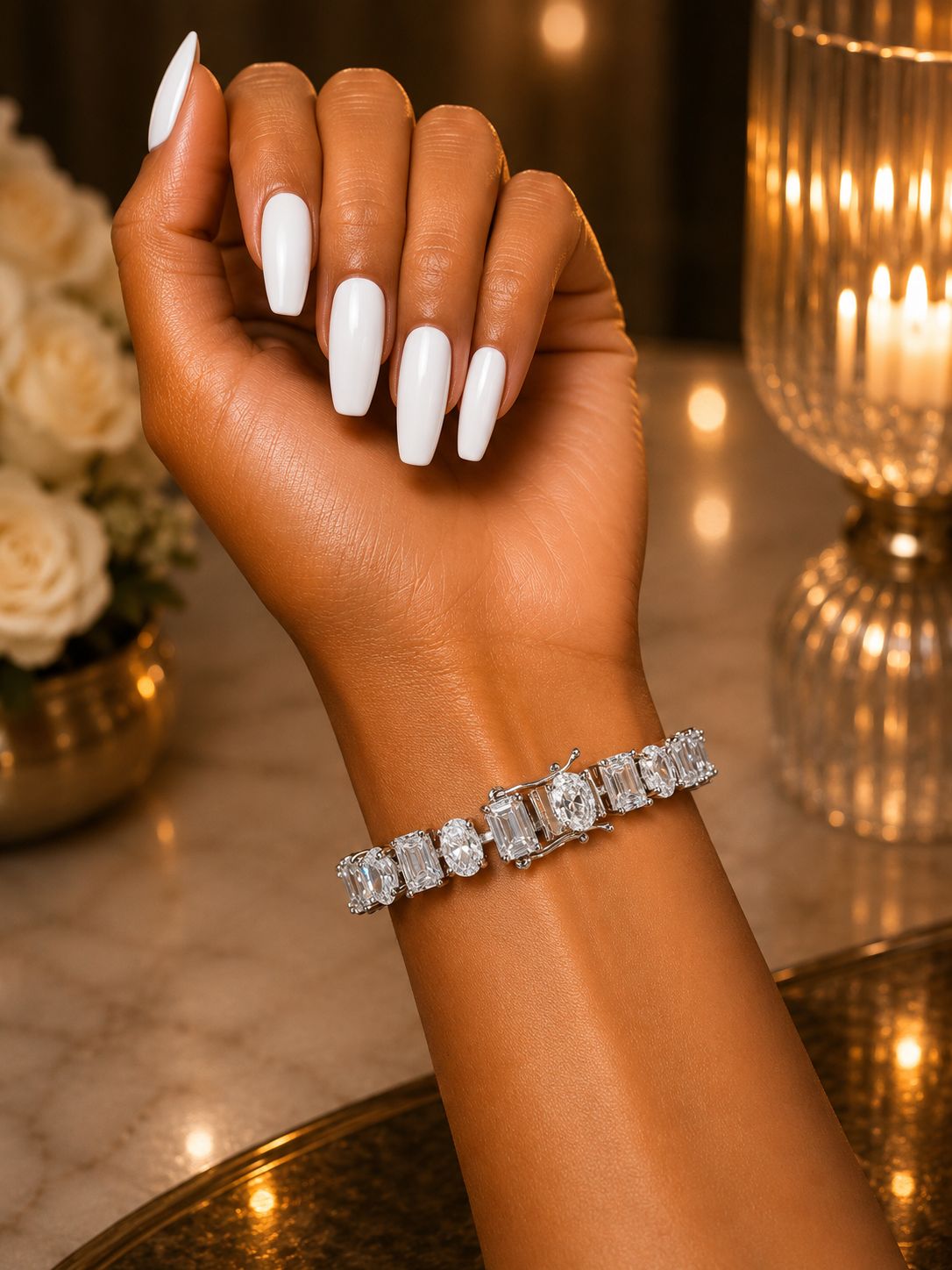 Oval Cut and Emerald Cut Solitaire Diamond Tennis Bracelet for Women