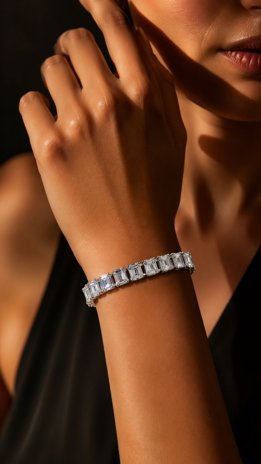 Emerald Cut Diamond Solitaire Anti Tarnish Tennis Bracelet for Women
