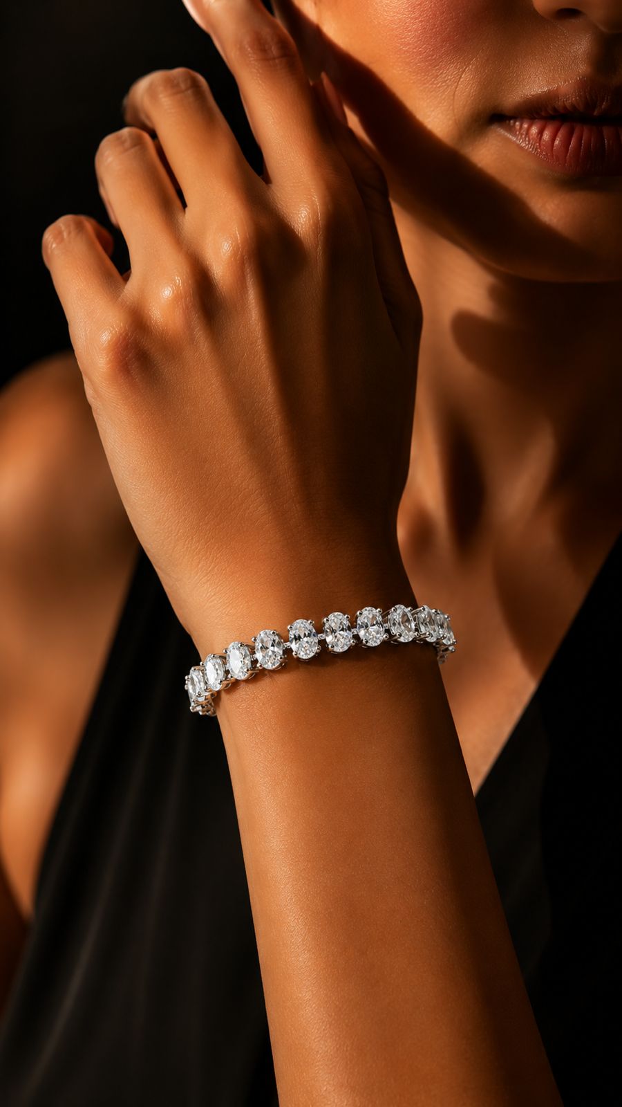 Oval Cut Solitaire Diamond Anti Tarnish Tennis Bracelet for Women