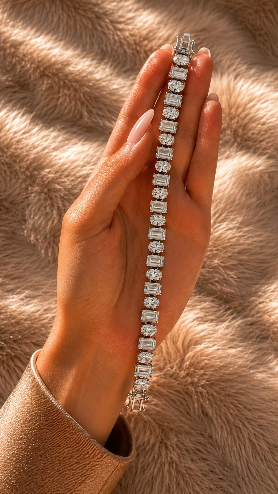 Oval Cut and Emerald Cut Solitaire Diamond Tennis Bracelet for Women