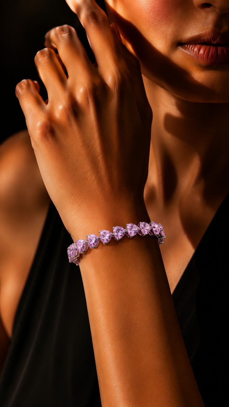 Pink Diamond Heart Solitaire Diamond Anti Tarnish Tennis Bracelet for Women