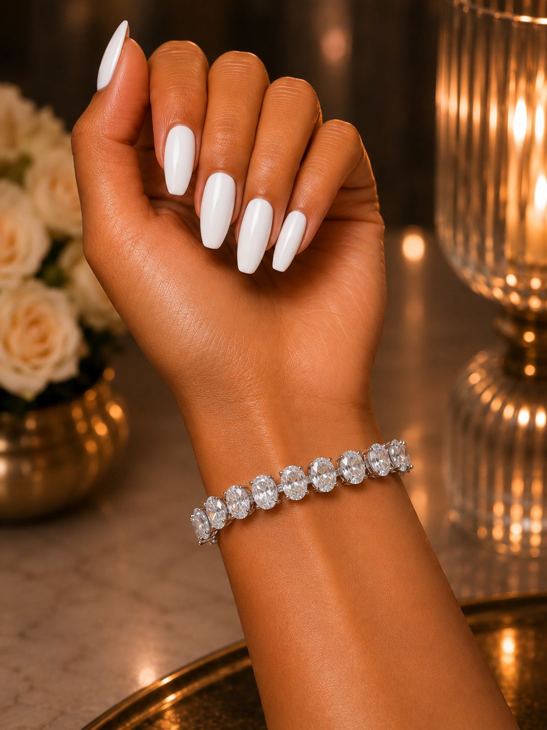 Oval Cut Solitaire Diamond Anti Tarnish Tennis Bracelet for Women