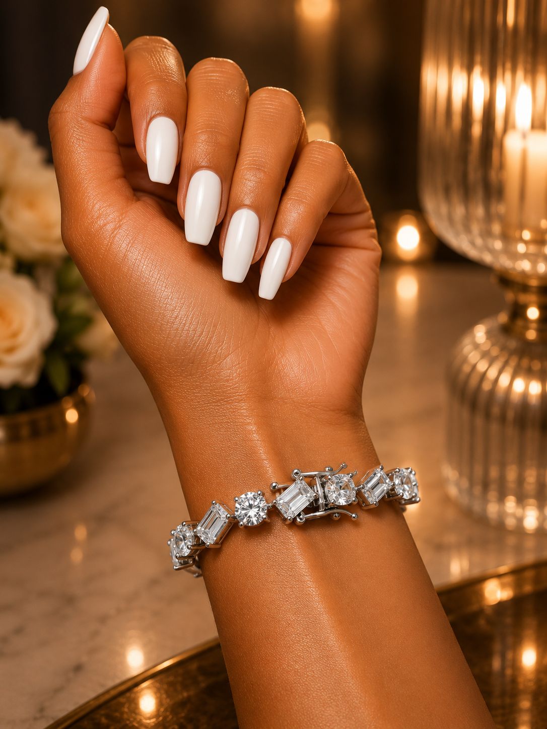 Round Cut and Emerald Cut Solitaire Diamond Anti Tarnish Tennis Bracelet for Women