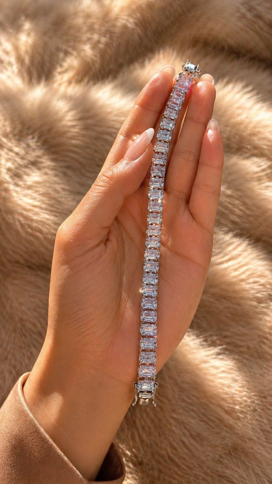 Emerald Cut Diamond Solitaire Anti Tarnish Tennis Bracelet for Women