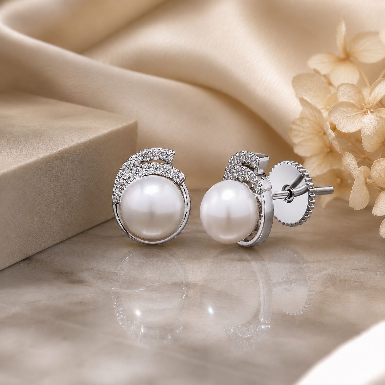 Freya Fresh Water Pearl  American Diamond Studs