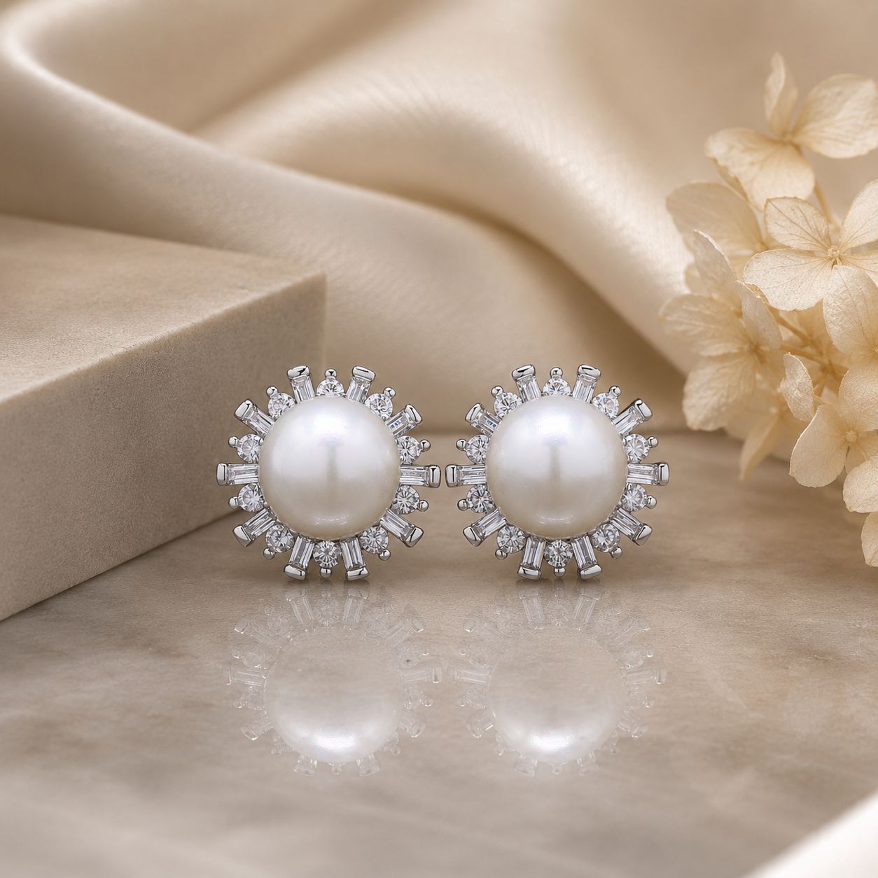 Starry Lisa Fresh Water Pearl Studs with American Diamonds