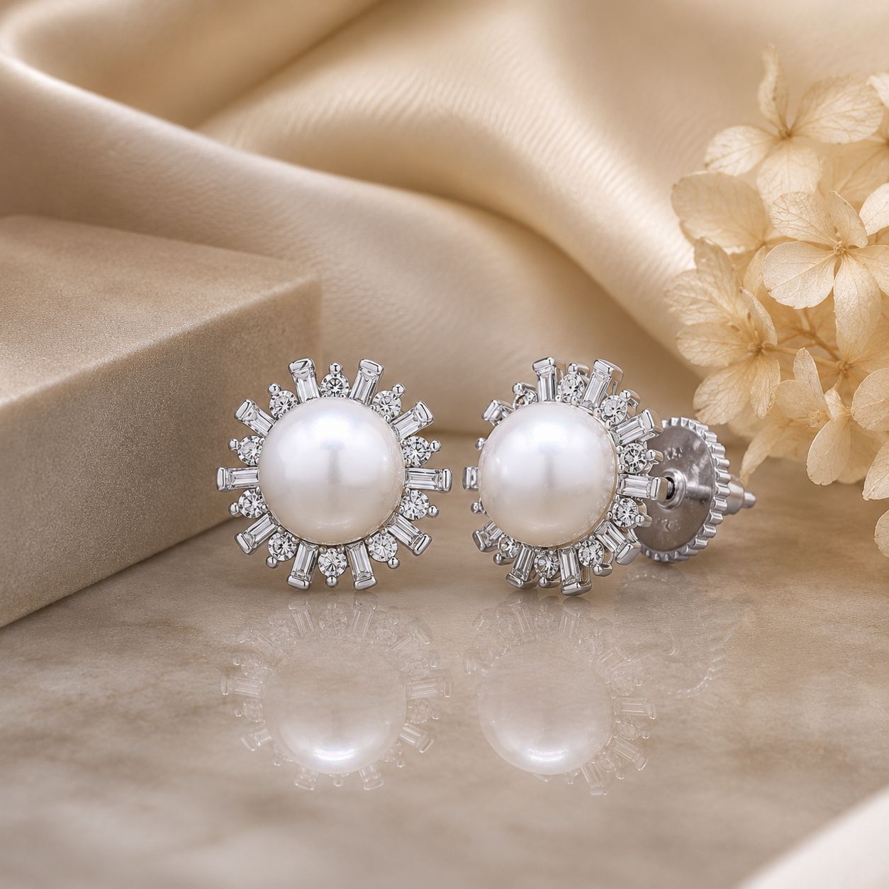 Starry Lisa Fresh Water Pearl Studs with American Diamonds