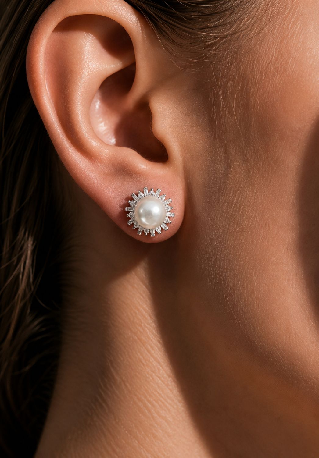 Starry Lisa Fresh Water Pearl Studs with American Diamonds