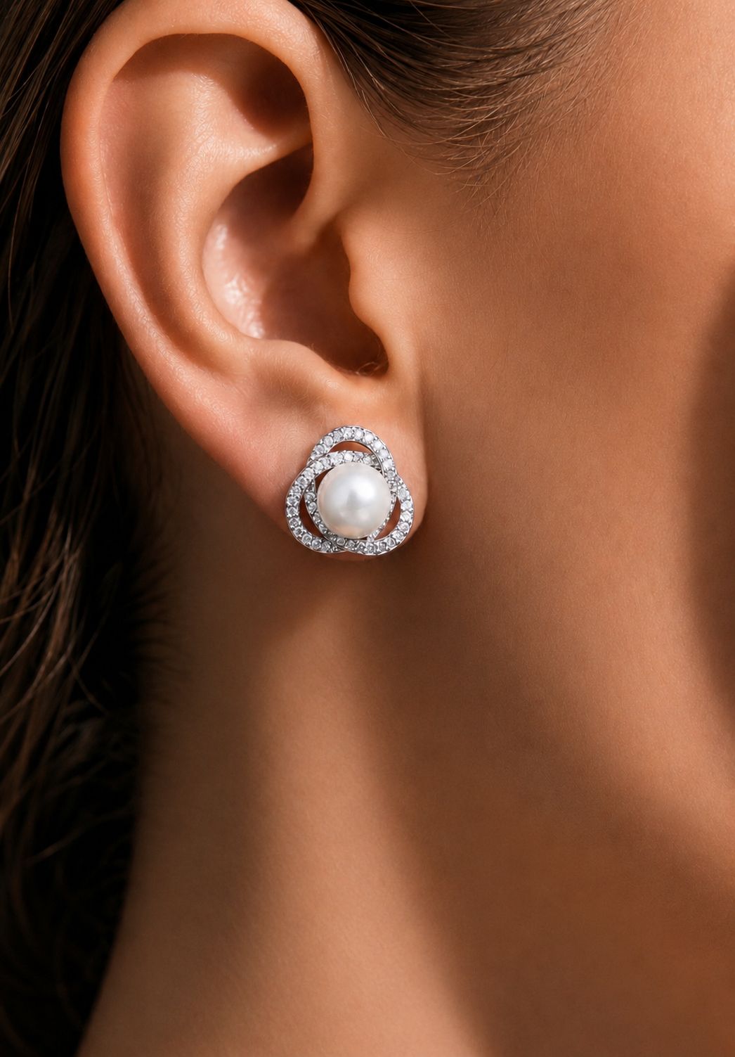 American Diamond Curvy Delna Fresh Water Pearl Studs