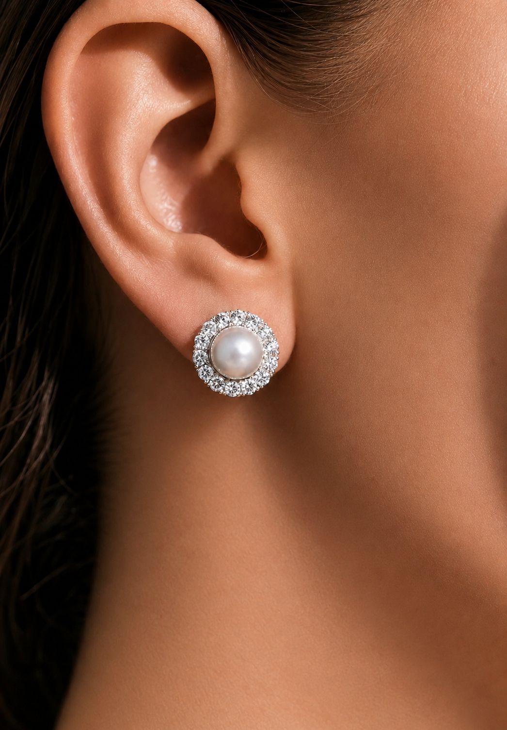 Classic Ellora American Diamond and Fresh Water Pearl Studs