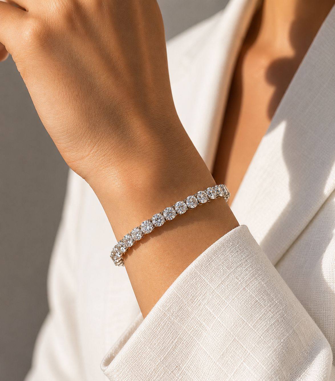 50 Pointer American Diamond Solitaire Classic Anti Tarnish Tennis Bracelet