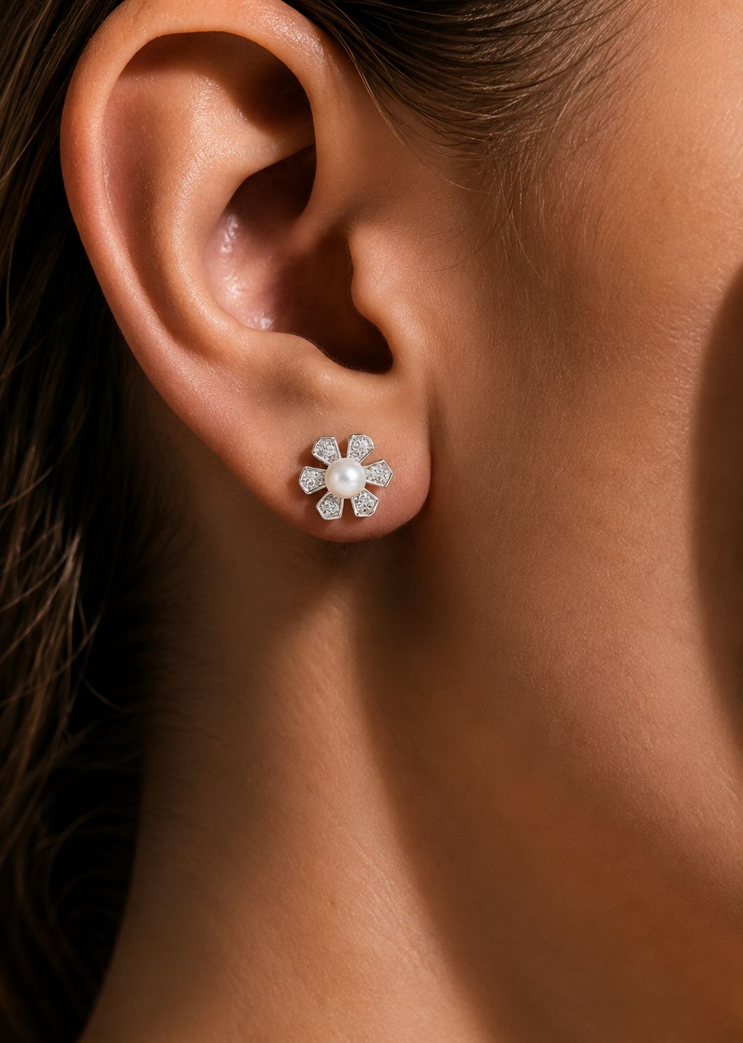 Fresh Water Pearl American Diamond Lily Studs