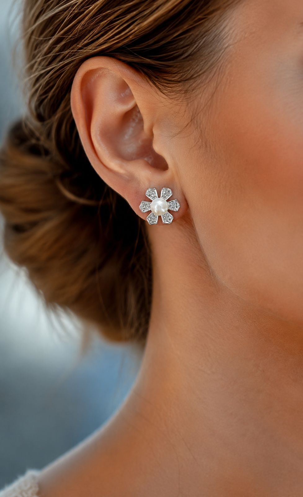Fresh Water Pearl American Diamond Lily Studs