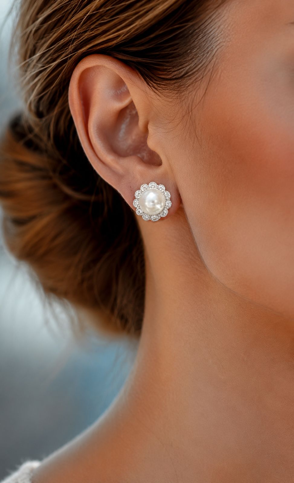 Floral Dolla American Diamond Fresh Water Pearl Studs