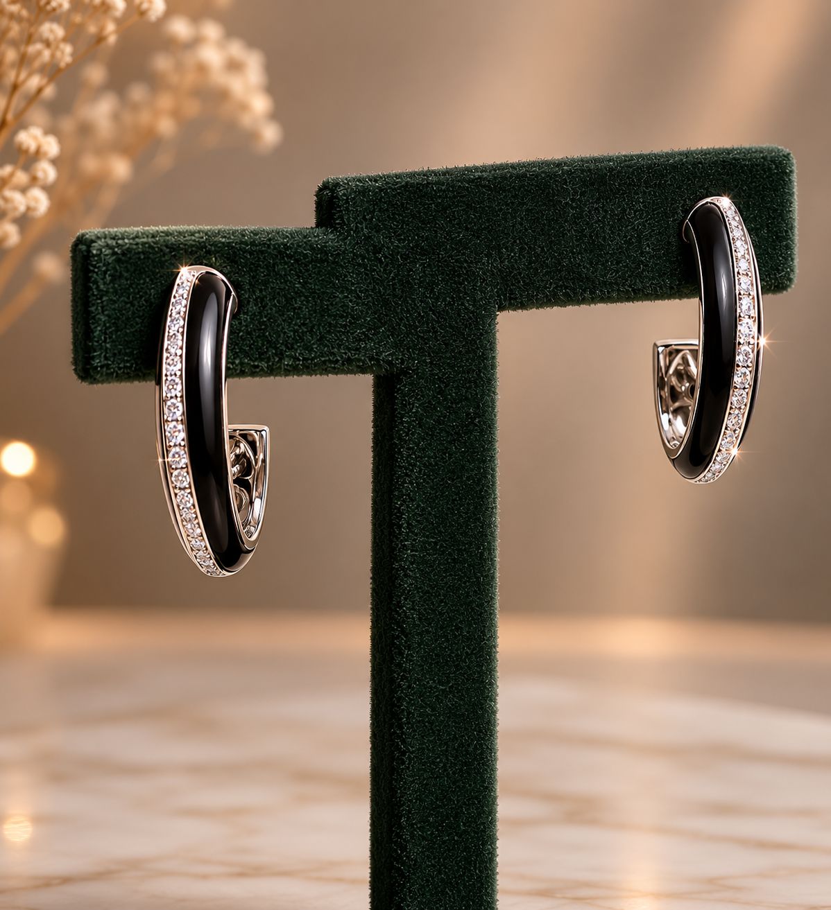Premium Diamond Studded Black Enamel Women’s Hoop Earrings