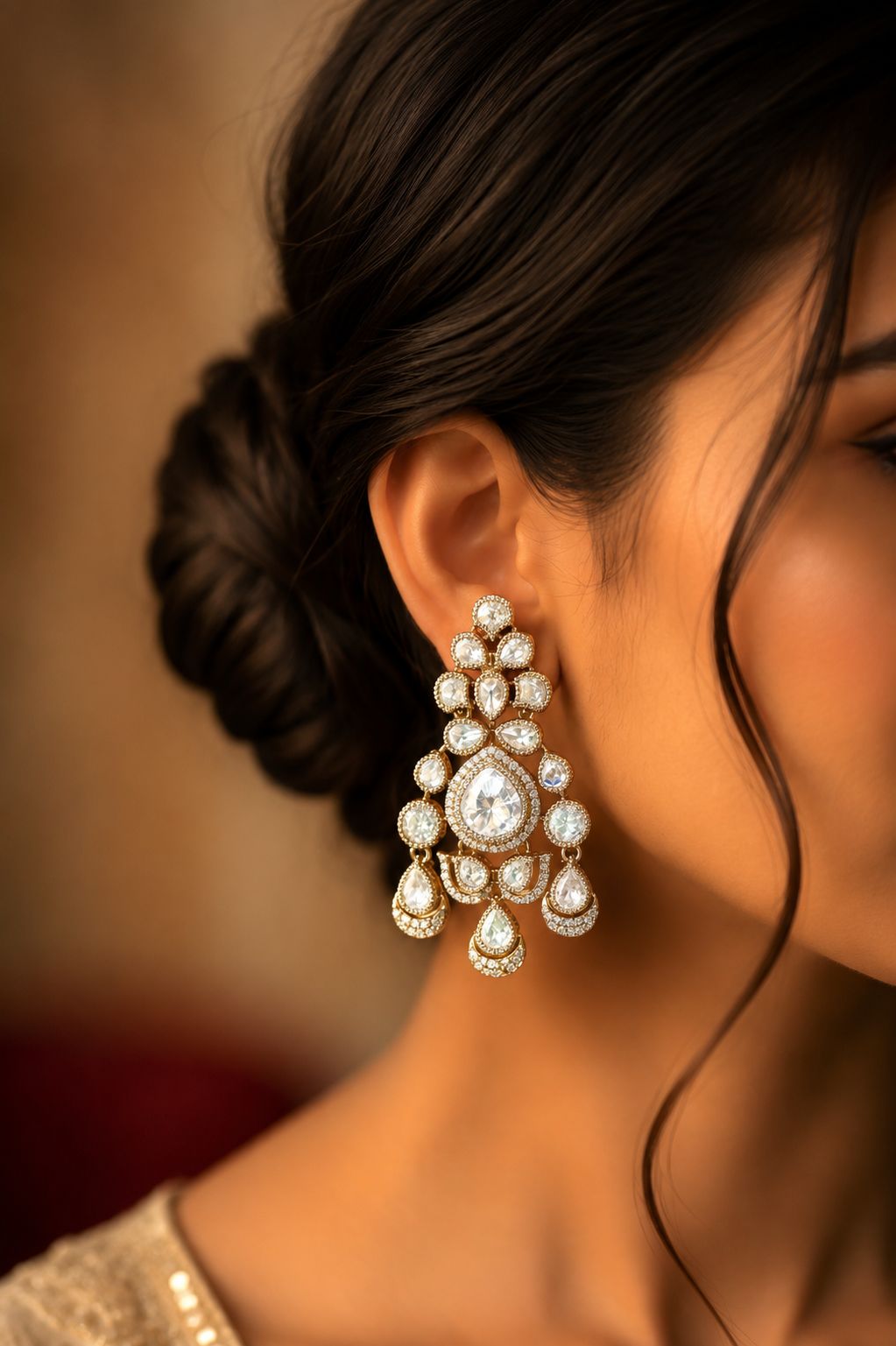 Festive Exclusive Victorian Finish Classic Moissanite Polki Meernaka Earrings