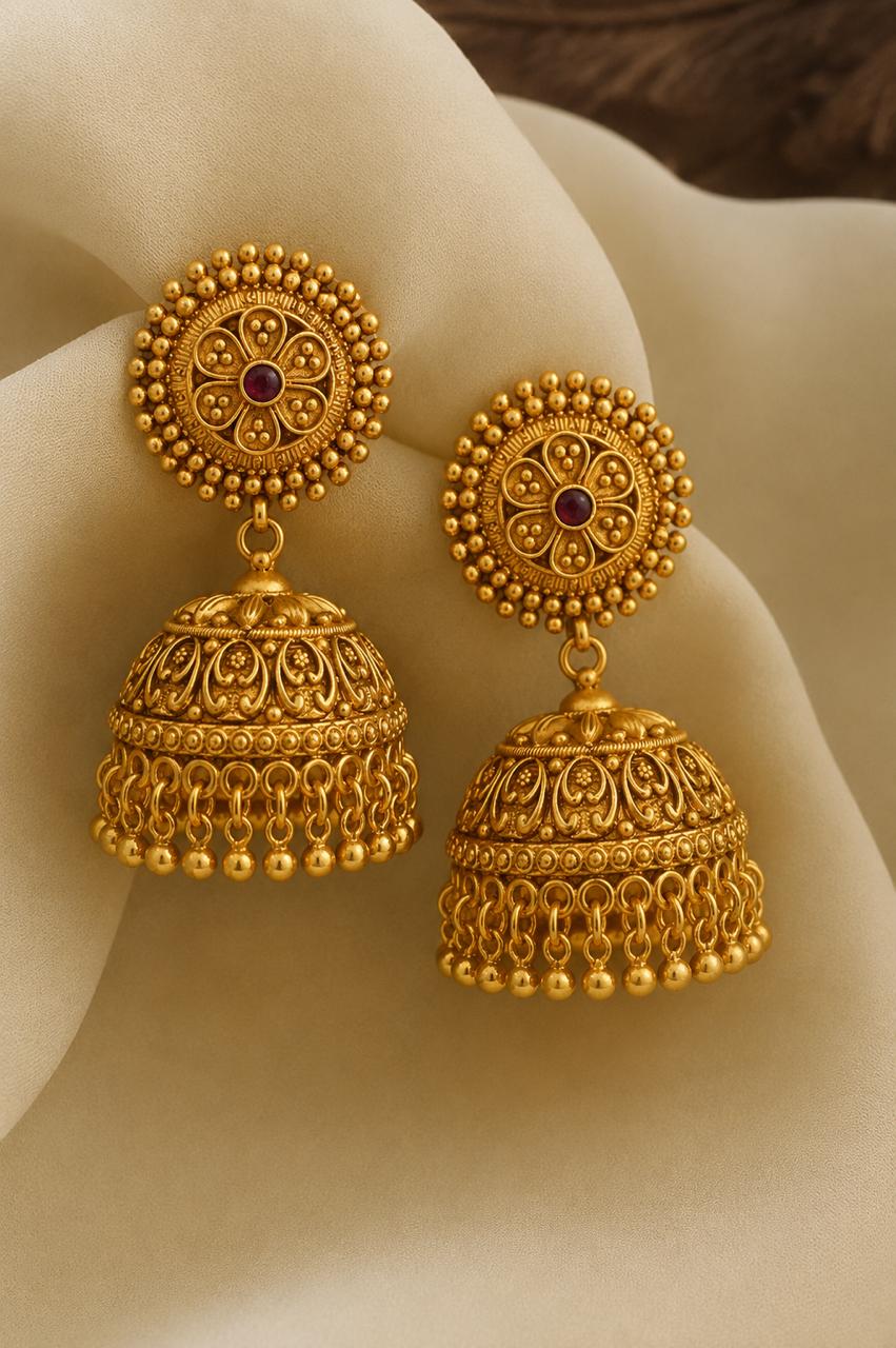 Anti Gold Finish Traditional Bellore Jhumki Earrings