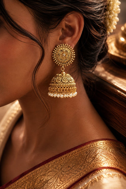 Festive Exclusive Gold Finish Surya Jhumki Earrings