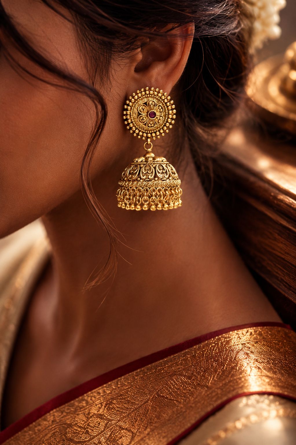 Anti Gold Finish Traditional Bellore Jhumki Earrings