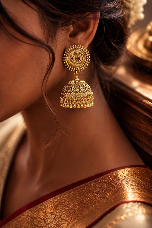 Anti Gold Finish Traditional Bellore Jhumki Earrings